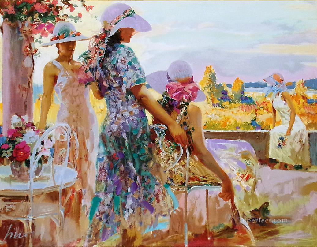En la terraza PD Mujer Impresionista Pintura al óleo